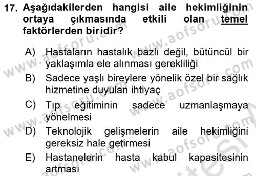 Aile Sağlığı Dersi 2025 - 2026 Yılı (Vize) Ara Sınav Soruları 17. Soru