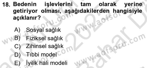 Aile Sağlığı Dersi 2025 - 2026 Yılı (Vize) Ara Sınav Soruları 18. Soru