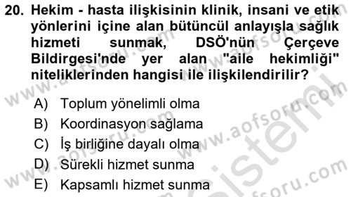 Aile Sağlığı Dersi 2025 - 2026 Yılı (Vize) Ara Sınav Soruları 20. Soru