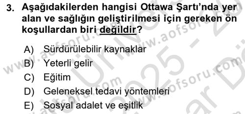 Aile Sağlığı Dersi 2025 - 2026 Yılı (Vize) Ara Sınav Soruları 3. Soru