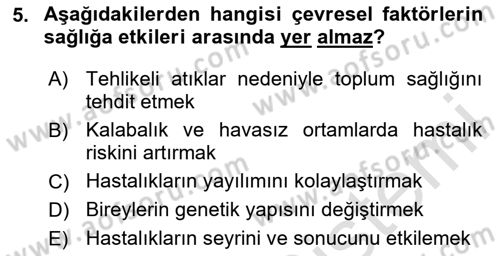 Aile Sağlığı Dersi 2025 - 2026 Yılı (Vize) Ara Sınav Soruları 5. Soru
