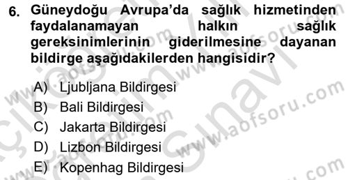 Aile Sağlığı Dersi 2025 - 2026 Yılı (Vize) Ara Sınav Soruları 6. Soru