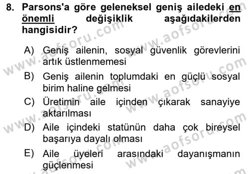 Aile Sağlığı Dersi 2025 - 2026 Yılı (Vize) Ara Sınav Soruları 8. Soru