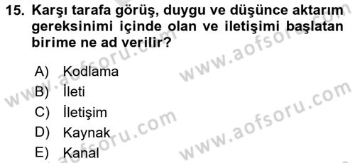 Aile Sağlığı Dersi 2025 - 2026 Yılı (Final) Dönem Sonu Sınav Soruları 15. Soru