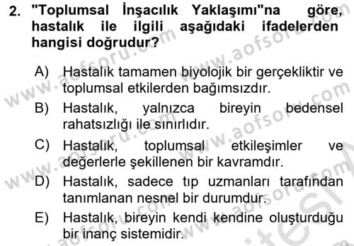 Aile Sağlığı Dersi 2025 - 2026 Yılı (Final) Dönem Sonu Sınav Soruları 2. Soru