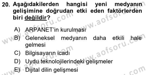 Aile Sağlığı Dersi 2025 - 2026 Yılı (Final) Dönem Sonu Sınav Soruları 20. Soru