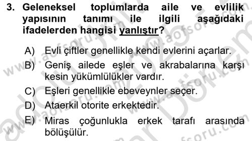 Aile Sağlığı Dersi 2025 - 2026 Yılı (Final) Dönem Sonu Sınav Soruları 3. Soru