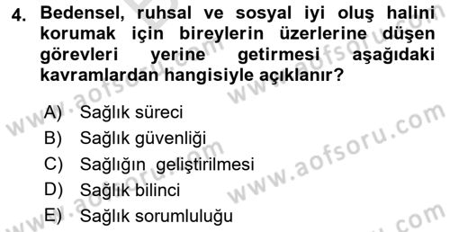 Aile Sağlığı Dersi 2025 - 2026 Yılı (Final) Dönem Sonu Sınav Soruları 4. Soru