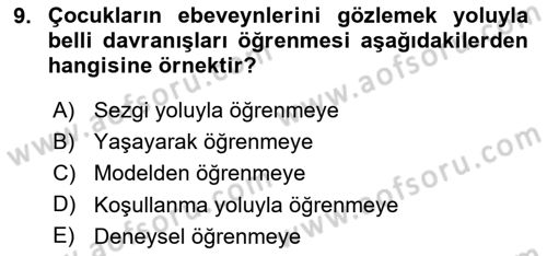 Aile Sağlığı Dersi 2025 - 2026 Yılı (Final) Dönem Sonu Sınav Soruları 9. Soru