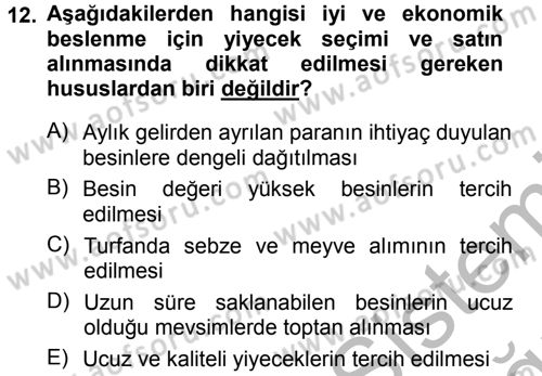 Yiyecek Üretim Temelleri Dersi 2012 - 2013 Yılı (Vize) Ara Sınavı 12. Soru