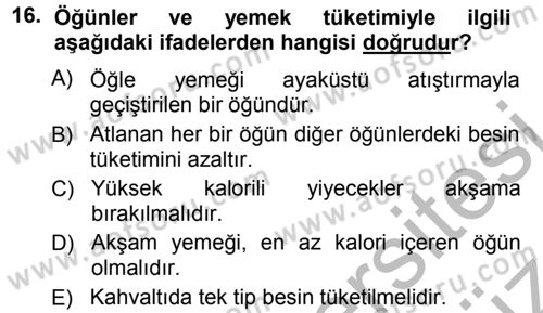 Yiyecek Üretim Temelleri Dersi 2012 - 2013 Yılı (Vize) Ara Sınavı 16. Soru