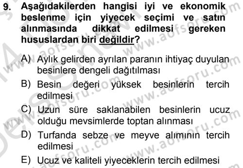 Yiyecek Üretim Temelleri Dersi 2013 - 2014 Yılı Tek Ders Sınavı 9. Soru