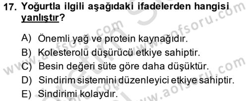 Yiyecek Üretim Temelleri Dersi 2014 - 2015 Yılı Tek Ders Sınavı 17. Soru