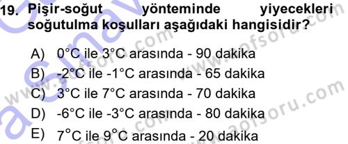 Yiyecek Üretim Temelleri Dersi 2015 - 2016 Yılı (Vize) Ara Sınavı 19. Soru