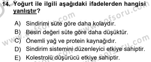 Yiyecek Üretim Temelleri Dersi 2016 - 2017 Yılı 3 Ders Sınavı 14. Soru