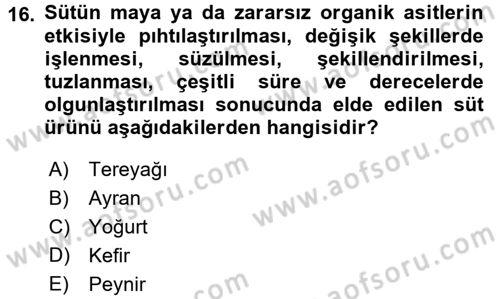 Yiyecek Üretim Temelleri Dersi 2016 - 2017 Yılı 3 Ders Sınavı 16. Soru