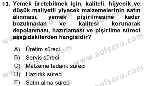 Yiyecek Üretim Temelleri Dersi 2016 - 2017 Yılı (Vize) Ara Sınavı 13. Soru