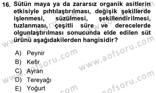 Yiyecek Üretim Temelleri Dersi 2017 - 2018 Yılı 3 Ders Sınavı 16. Soru