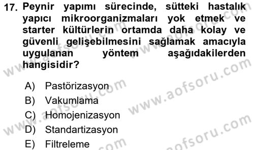 Yiyecek Üretim Temelleri Dersi 2017 - 2018 Yılı 3 Ders Sınavı 17. Soru