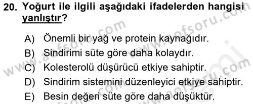 Yiyecek Üretim Temelleri Dersi 2017 - 2018 Yılı 3 Ders Sınavı 20. Soru