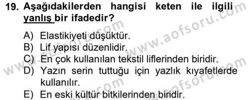 Moda Tasarım Dersi 2012 - 2013 Yılı (Vize) Ara Sınav Soruları 19. Soru
