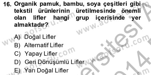 Moda Tasarım Dersi 2013 - 2014 Yılı (Final) Dönem Sonu Sınav Soruları 16. Soru