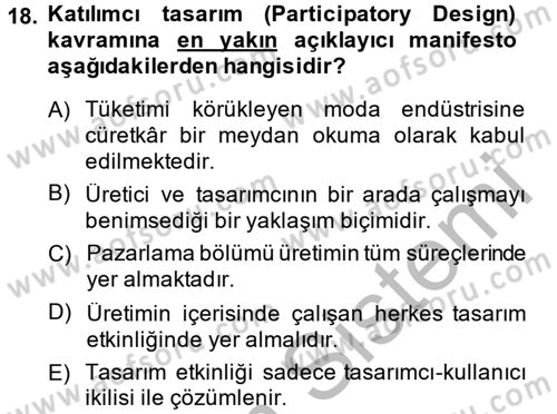 Moda Tasarım Dersi 2013 - 2014 Yılı (Final) Dönem Sonu Sınav Soruları 18. Soru