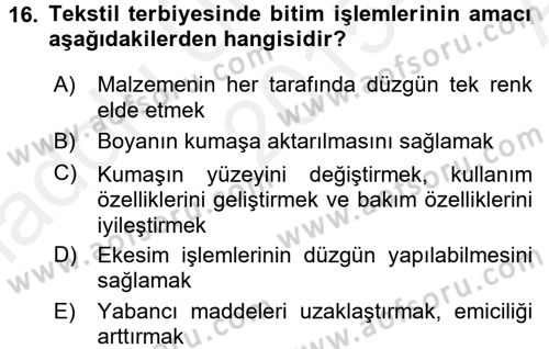 Moda Tasarım Dersi 2015 - 2016 Yılı (Vize) Ara Sınav Soruları 16. Soru