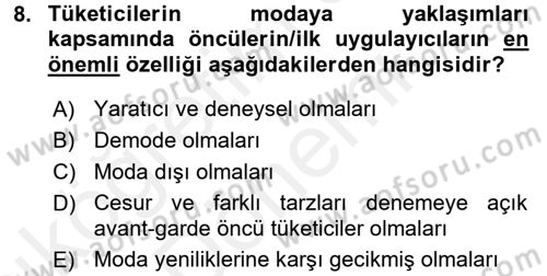 Moda Tasarım Dersi 2015 - 2016 Yılı (Vize) Ara Sınav Soruları 8. Soru