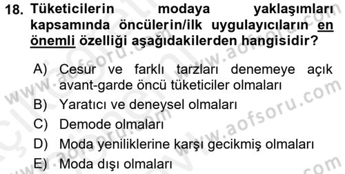 Moda Tasarım Dersi 2015 - 2016 Yılı Tek Ders Sınav Soruları 18. Soru