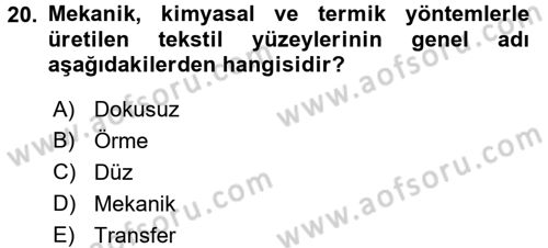 Moda Tasarım Dersi 2015 - 2016 Yılı Tek Ders Sınav Soruları 20. Soru