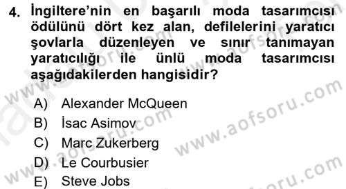 Moda Tasarım Dersi 2015 - 2016 Yılı Tek Ders Sınav Soruları 4. Soru