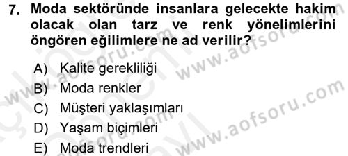 Moda Tasarım Dersi 2015 - 2016 Yılı Tek Ders Sınav Soruları 7. Soru
