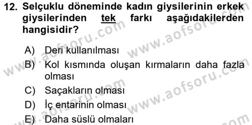 Moda Tasarım Dersi 2016 - 2017 Yılı (Vize) Ara Sınav Soruları 12. Soru