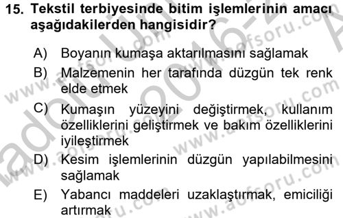 Moda Tasarım Dersi 2016 - 2017 Yılı (Vize) Ara Sınav Soruları 15. Soru