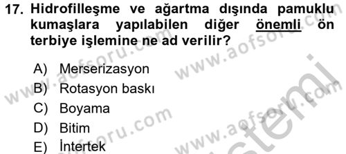 Moda Tasarım Dersi 2016 - 2017 Yılı (Vize) Ara Sınav Soruları 17. Soru