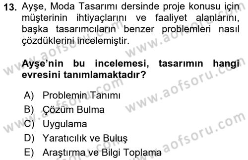 Moda Tasarım Dersi 2017 - 2018 Yılı 3 Ders Sınav Soruları 13. Soru