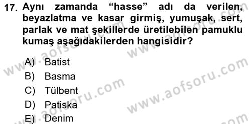 Moda Tasarım Dersi 2017 - 2018 Yılı 3 Ders Sınav Soruları 17. Soru