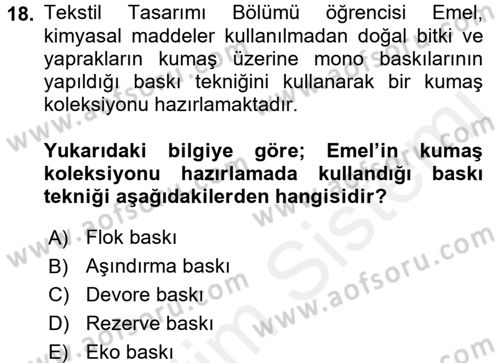 Moda Tasarım Dersi 2017 - 2018 Yılı 3 Ders Sınav Soruları 18. Soru