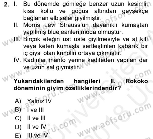 Moda Tasarım Dersi 2017 - 2018 Yılı 3 Ders Sınav Soruları 2. Soru