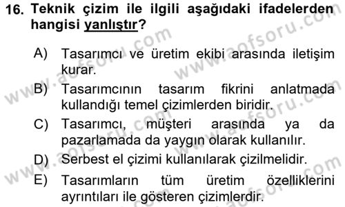 Moda Tasarım Dersi 2017 - 2018 Yılı (Vize) Ara Sınav Soruları 16. Soru