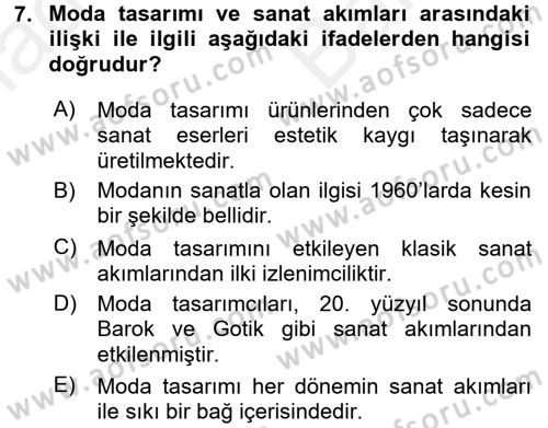 Moda Tasarım Dersi 2017 - 2018 Yılı (Vize) Ara Sınav Soruları 7. Soru