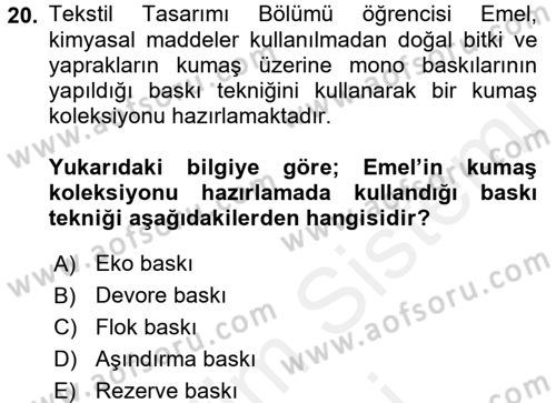 Moda Tasarım Dersi 2017 - 2018 Yılı (Final) Dönem Sonu Sınav Soruları 20. Soru