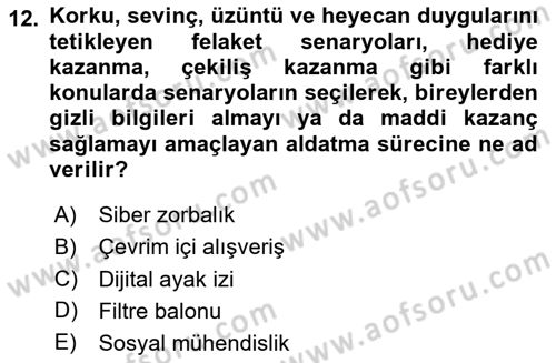 Dijital Ailede Öğrenme Ve Farkındalık Dersi 2024 - 2025 Yılı (Vize) Ara Sınav Soruları 12. Soru