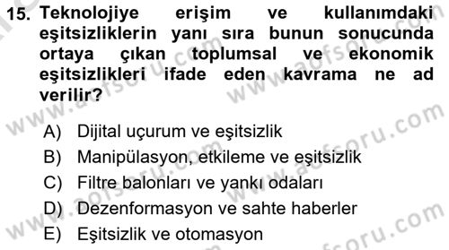 Dijital Ailede Öğrenme Ve Farkındalık Dersi 2024 - 2025 Yılı (Vize) Ara Sınav Soruları 15. Soru