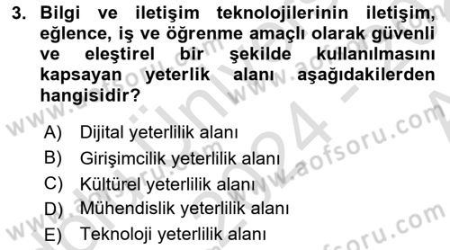 Dijital Ailede Öğrenme Ve Farkındalık Dersi 2024 - 2025 Yılı (Vize) Ara Sınav Soruları 3. Soru