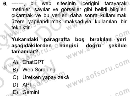 Dijital Ailede Öğrenme Ve Farkındalık Dersi 2024 - 2025 Yılı (Vize) Ara Sınav Soruları 6. Soru