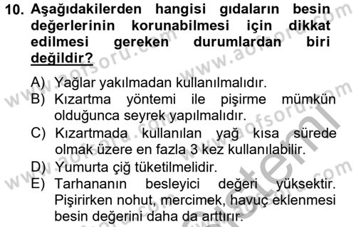 Sağlıklı Yaşam Dersi 2012 - 2013 Yılı (Vize) Ara Sınav Soruları 10. Soru