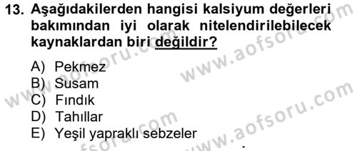 Sağlıklı Yaşam Dersi 2012 - 2013 Yılı (Vize) Ara Sınav Soruları 13. Soru