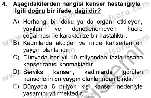 Sağlıklı Yaşam Dersi 2012 - 2013 Yılı (Vize) Ara Sınav Soruları 4. Soru